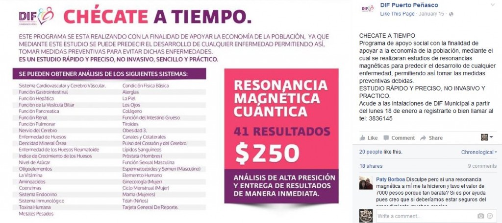 DIF puerto peñasco fraude resonancia magnetica CHECATE A TIEMPO Programa de apoyo social con la finalidad de apoyar a la economía de la población, mediante el cual se realizaran estudios de resonancias magnéticas para predecir el desarrollo de cualquier enfermedad, permitiendo así tomar las medidas preventivas debidas. ESTUDIO RÁPIDO Y PRECISO, NO INVASIVO Y PRACTICO. Acude a las intalaciones de DIF Municipal a partir del lunes 18 de enero a registrarte o bien llamar al tel: 3836145